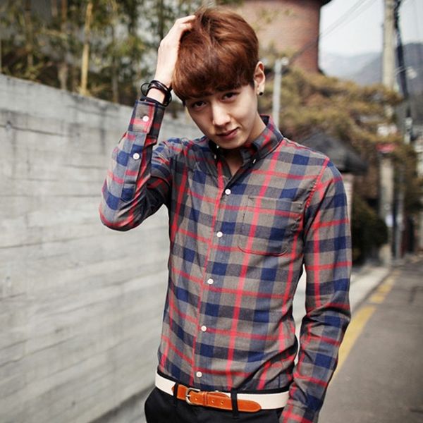 

vdrbr korean shirt autumn wear sanding plaidlarge shirt and men's spring style trendy long-sleeved size udy1h, Blue