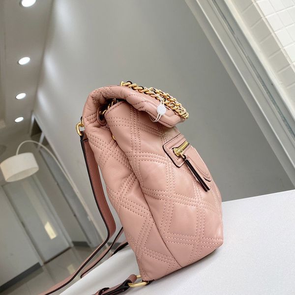 

new high leather diamond pattern pink leather shoulder bag chain bag with handle lady bag fashion schoolbag backpack