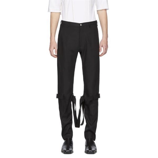 

black lace up straight trousers casual men