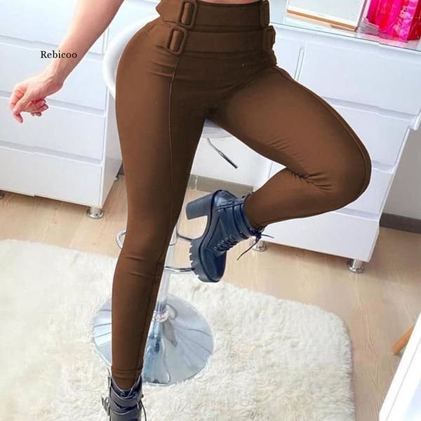 

women's pants & capris skinny high waist casual women fashion pencil with belt mujer vintage autumn winter solid ladies trousers, Black;white