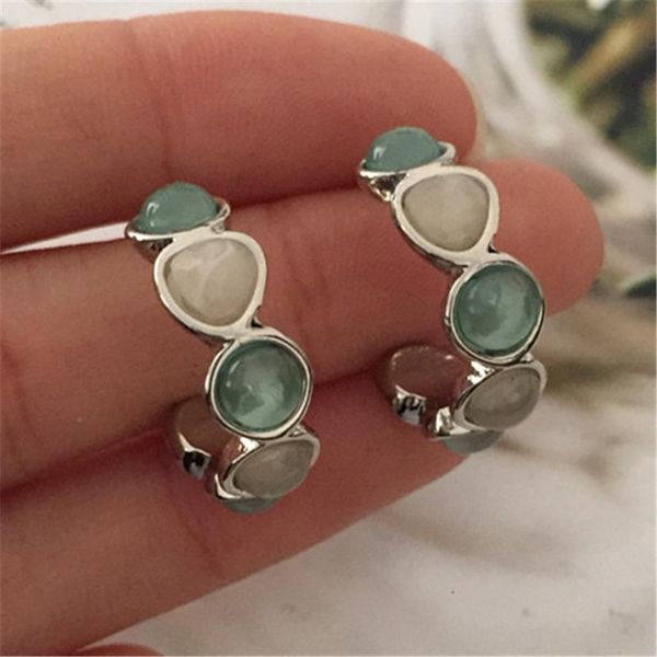 

hoop & huggie pretty women earrings gold color plating colorful stone, Golden;silver