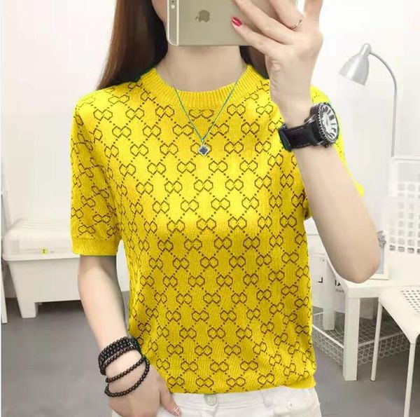 

2022gg women's knits sweaters pullover summer knitted t-shirt short-sleeved women's loose hollow femme chandails, White