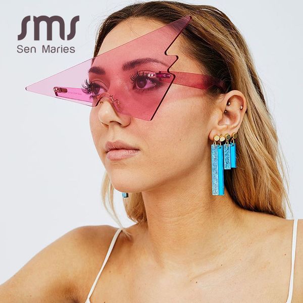 

sen maries крупногабаритные треугольник солнцезащитные очки женщины 2020 vintage one piece rimless очки мужчины оттенки уникальные очки uv40, White;black