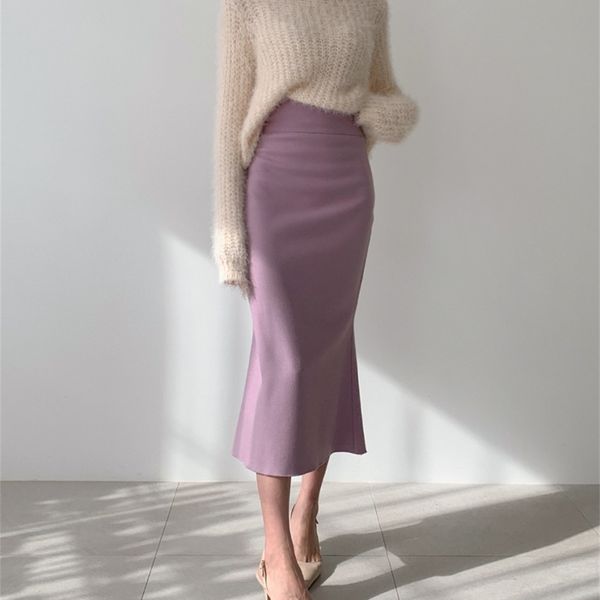 

elegant office lady skirt women trumpet mermaid vintage skirts bodycon high waist skinny ruffles female midi skirts lj200819, Black