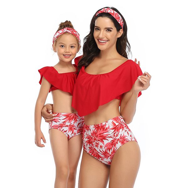 

parent-child swimwear one-shoulder vest to cover belly slimming bikini vest style high waist mesh children's swim wear