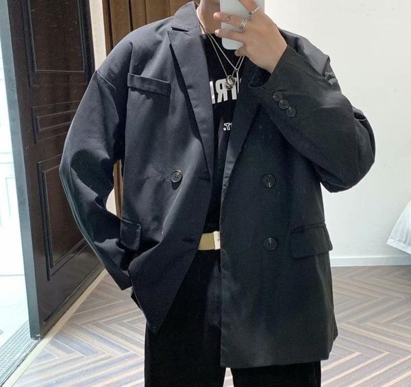 

2020 spring and autumn new youth popular korean version of the solid color double-breasted loose suit fashion casual jacket coat1, White;black