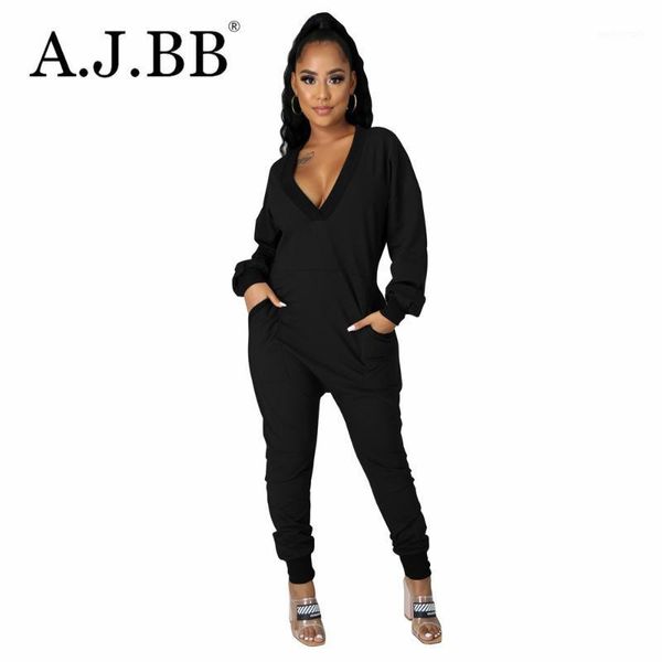

women's jumpsuits & rompers autumn fashion solid color leisure sports two piece set loose v-neck long sleeve t-shirt and trousers women, Black;white