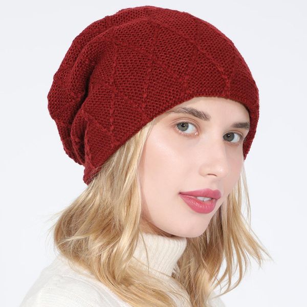 

fashion new women winter warm beanies knitted hat solid color strip rhombus wool cap fashion new jllqgh light2010, Black;white