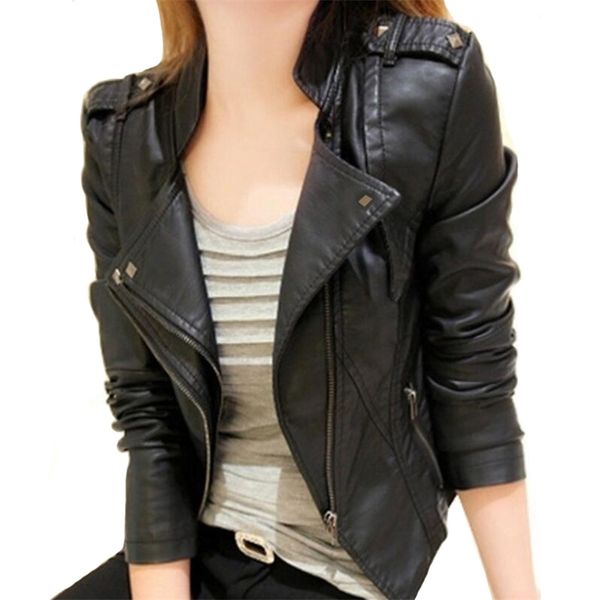 

women leather jacket solid color black wine red classical female leather coat outwear autumn jackets lj201012