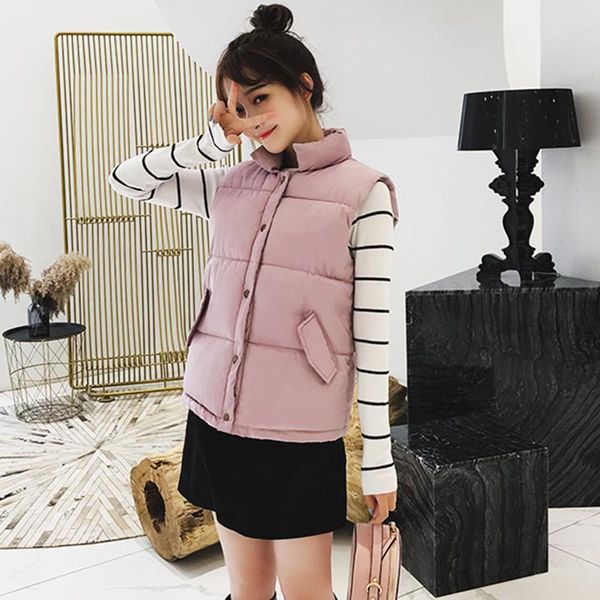 

women's vests 2021 autumn winter student sweet stand collar down cotton vest short coat loose sleeveless waistcoat female jacket cc784, Black;white