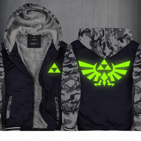 

camouflage legend of zelda men and women velvet thicken hooded sweatshirts zipper hoodies winter cardigan jacket coat pullover usa eu size, Black