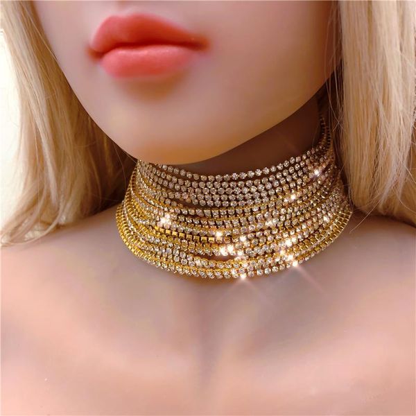 

chokers woman fashion luxury exquisite vintage necklace romantic rhinestone crystal jewelry bride wedding party gift, Golden;silver