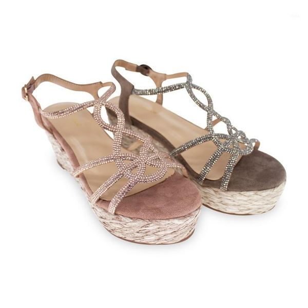 

ix rhinestones natural raffia women summer stylish midium wedge sandalsletus mode - anita1, Black