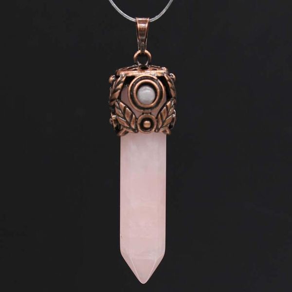 

natural crystal necklaces stone pendulum pendant vintage leaf hexagon column amulet healing reiki energy jewelry for w qylwna, Black