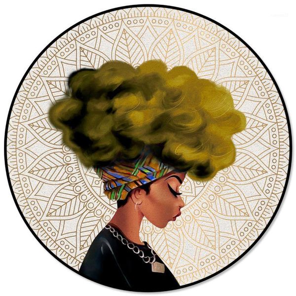 

african woman female mandala yellow hair round carpets for living room bedroom area rugs soft home decor rug kitchen mats1