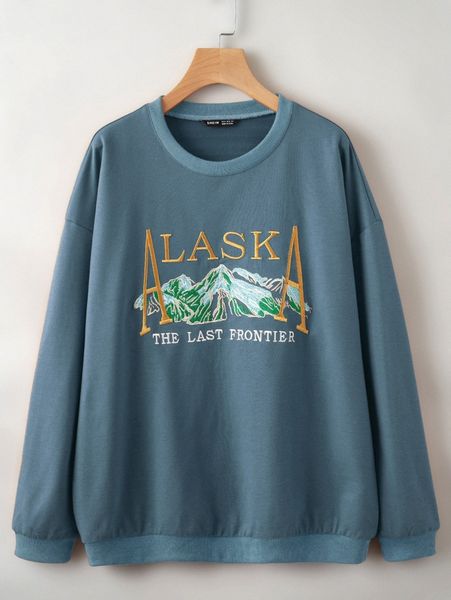 

letter & graphic embroidered drop shoulder sweatshirt i0f8#, White;black