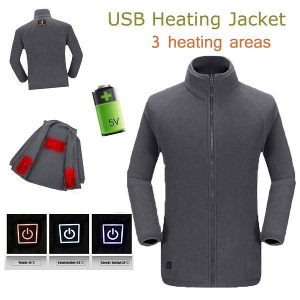 

outdoor t-shirts winter usb fishing vest carbon fiber far infrared heatinig coat couples heated jacket men thermal coldproof middle-aged, Gray;blue