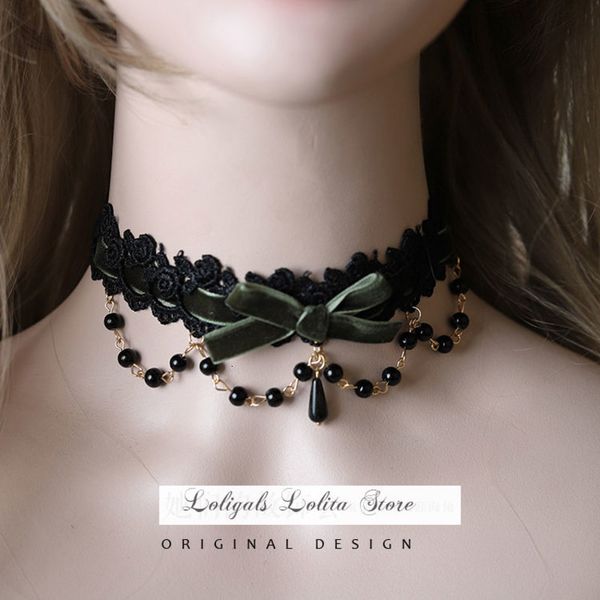 

сладкая лолита ожерелье cute bowknot chocker с бисером цепи, Silver