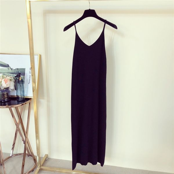 

a3xcg cotton vest spring loose sling vest korean style solid color knitted 19 skirt women's artistic new casual vi long skirt 8545 vizh, Black;gray