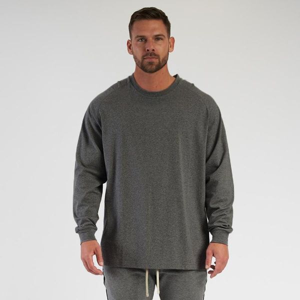 

oversized loose long sleeve t shirt mens fashion streetwear fitness lifestyle t-shirt spring brand gym clothing workout tshirt, White;black