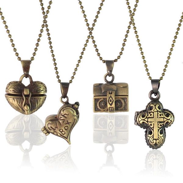 

factory8jn8bronze prayer love antiqued box brass 2pcs heart p frame locket pendant necklace