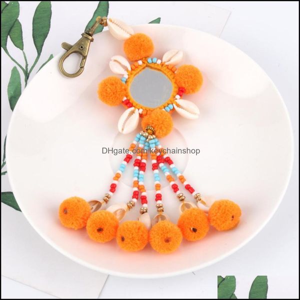 

keychains fashion accessories 1pc boho ethnic colorf bead hairball shell pendant keychain trend joker bag car drop hanging women keyring e22, Silver