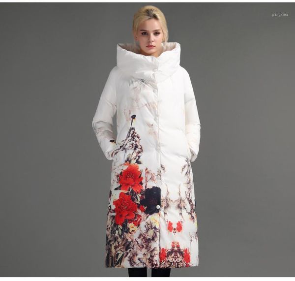 

fashion vintage flower print thick 2019 parkas women winter jacket long women coat winter down jacketwarm female coats ll091, Black