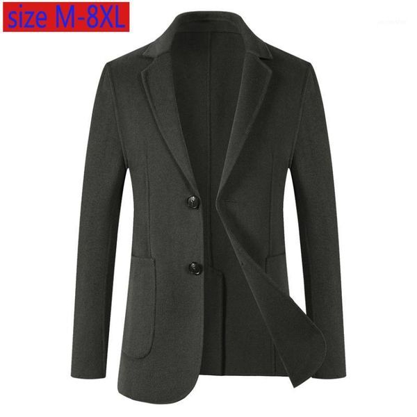 

new handmade double sided coat men super large suit woolen cloth cashmere blazer casual single breasted thick plus size m-7xl8xl1, Black