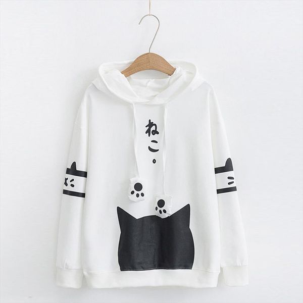 

harajuku neko cat kawaii hoodie lolita junior cute ear hoody pullover student girls spring school clothes anime lovely paws, Black
