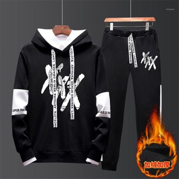 

2019 autumn/winter xxxtentacion revenge kill hip hop hoodies sweatshirts and sweatpants men two piece set hooded suit velvet1, Black