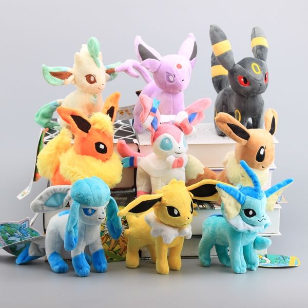 

9 style 8" 20 cm plush toys standing sylveon umbreon eevee espeon vaporeon flareon stuffed animal soft dolls kids gift q1219