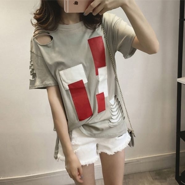 

6qxhp korean-style short-sleeved twomen's 2020 tsummer shirtround shirt hollow women's loose neck new base shirt 4huzs, White