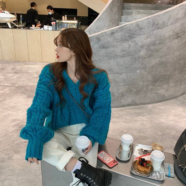 

solid 2021 pulverise thickened female sweater new winter loose wind lazy tide 011s, White;black