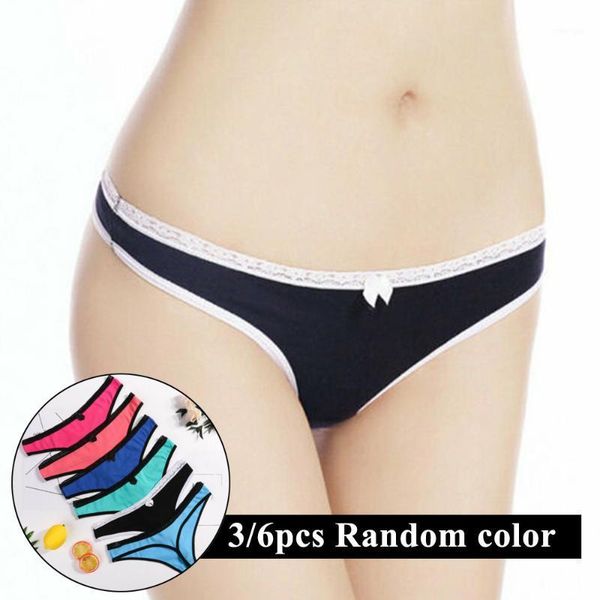 

3/6pcs women's cotton g-string briefs panties t-back thongs lingerie underwear intimate  l wholesale1, Black;pink