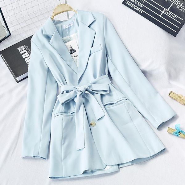 

women's suits & blazers fmfssom 2021 autumn winter women suit jackets tailored collar sashes tie up pockets single breasted blue slim o, White;black