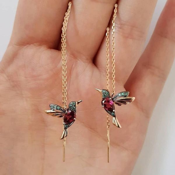 

vintage unique drop earrings for women bird pendant long tassel crystal pendant earrings ladies fashion boho jewelry gift, Silver