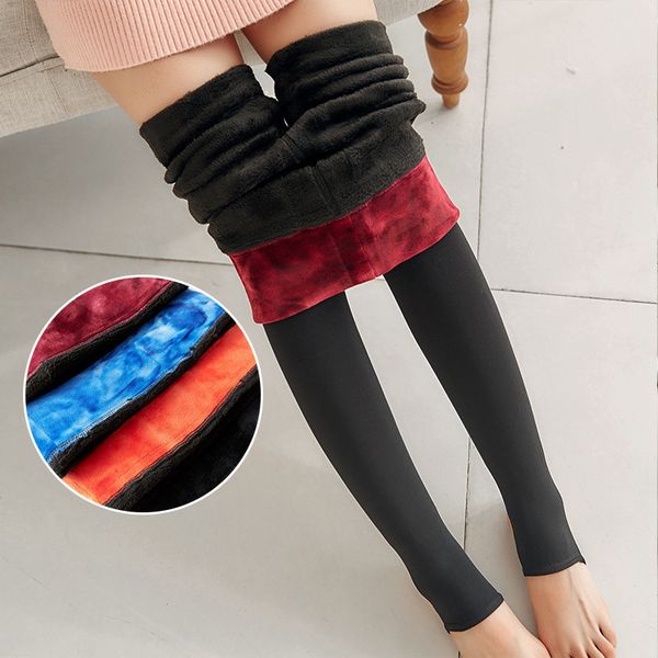 

winter keep warm high waist leggings womens plus velvet thick leggings protect the waist slim warm stepping pants, Black
