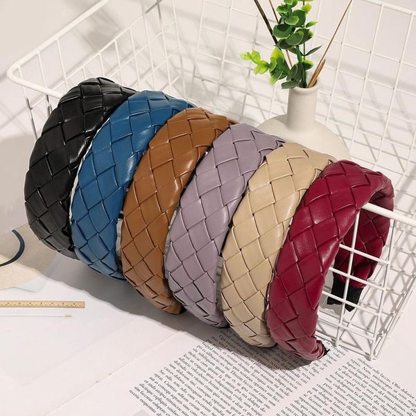 

vintage pu leather braided headband women hair accessories artificial leather grid weaving hair hoop stretch hairband turban q bbyjvk