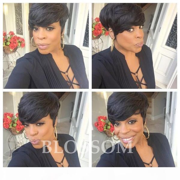 

2017 new glueless none lace human short hair wigs for black women brazilian cut hair short lace bob wigs for african americans, Black;brown