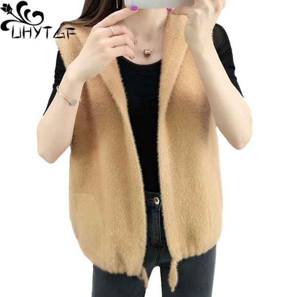 

women's vests uhytgf imitation mink fleece autumn winter sweater for women coats hooded sleeveless casual waistcoat cardigan female 191, Black;white