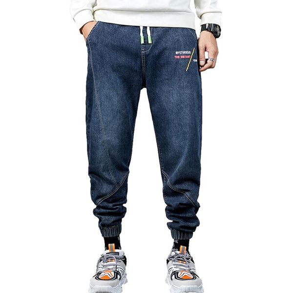 

2021 men designer plus size jeans man elastic vintage retro narrow leg baggy harem pants printed male hip hop oversized jeans, Blue