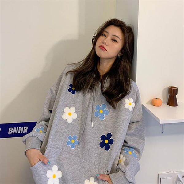 

women's hoodies & sweatshirts lazy ins loose casual flower sweatshirt japanese harajuku ulzzang vintage female korean clothing for wome, Black