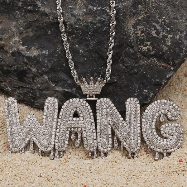 

a-z custom name letters necklaces mens fashion hip hop jewelry iced out gold silver crown initial letter pendant necklace