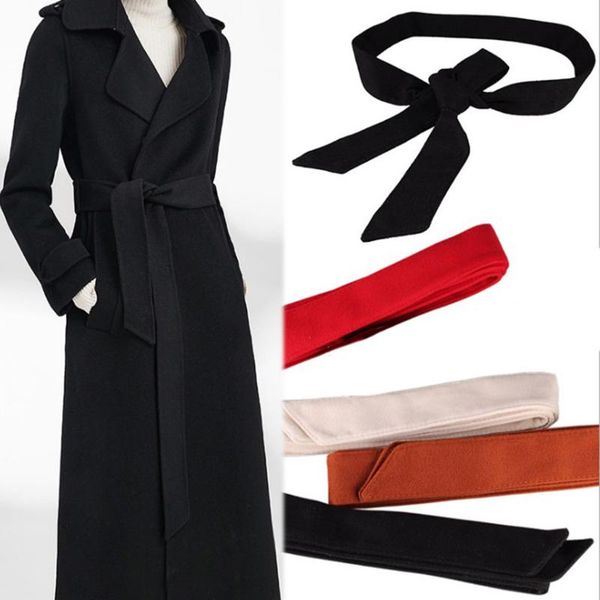 

belts classic velvet waist belt tie bow cummerbunds fashion for women female wide waistband woolen overcoat 172cm, Black;brown