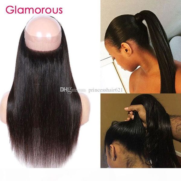 

glamorous peruvian straight hair 360 lace frontal natural black brazilian malaysian peruvian human hair full lace 360 closure with baby hair, Black;brown
