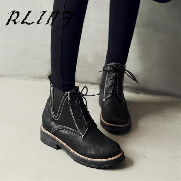 

lace comfortable low heel square with large size student female short boots, Black