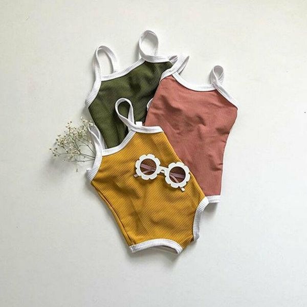

children's swimwear summer cute infant baby girls knitted cotton one-piece swim suits casual vest suspender outfit beach swimsuits1