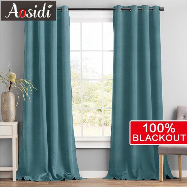 

curtain & drapes aosidi linen textured 100% blackout curtains for bedroom modern blind living room window treatment panel