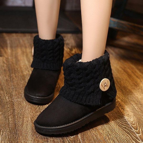 

2020 winter women snow boots ankle boots button closed wooled fabric solid platform slip on women flats casual shoes warm, Black