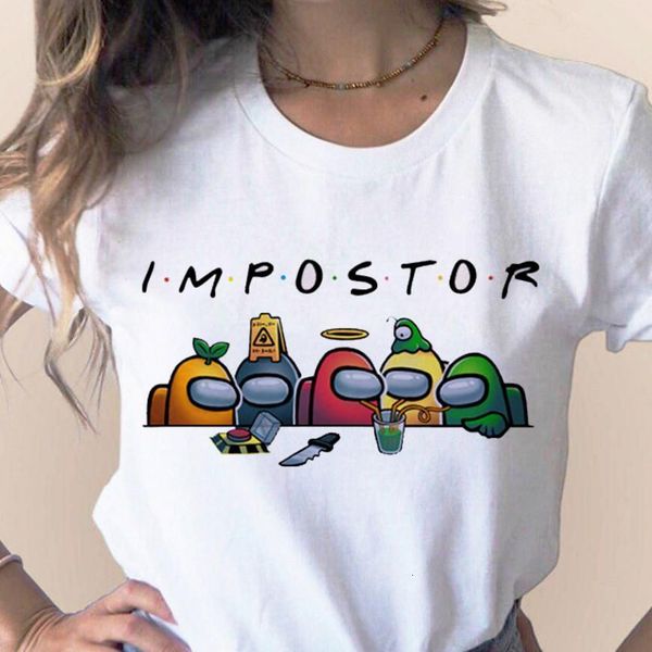 

среди нас играет женские футболка девушка кавайский летний мультфильм графические тройники tosp женский смешной хараджуку унисекс мода ckoth, White